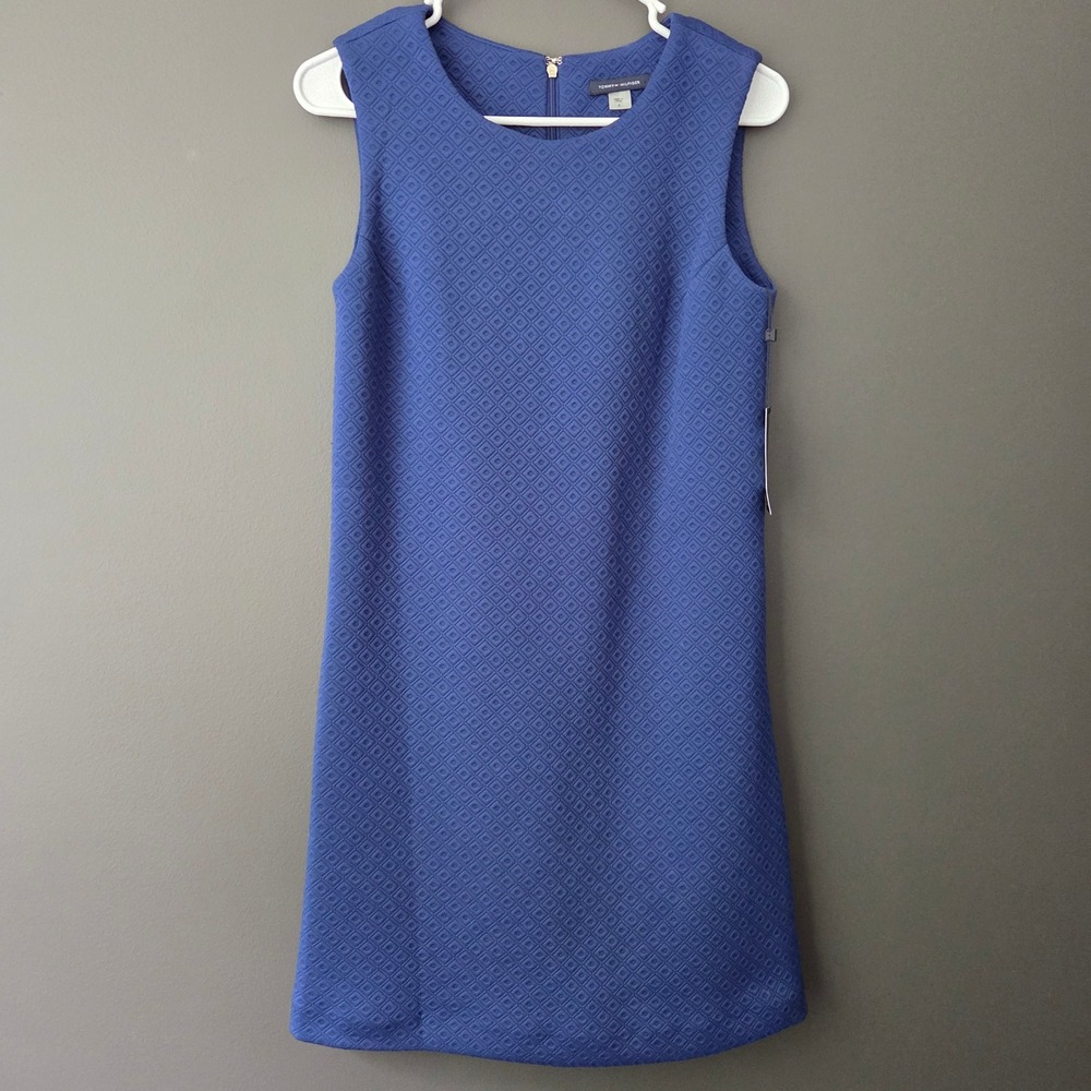 NEW Tommy Hilfiger Blue‎ Diamond Textured Jacquard Shift Dress Size 4 Officewear